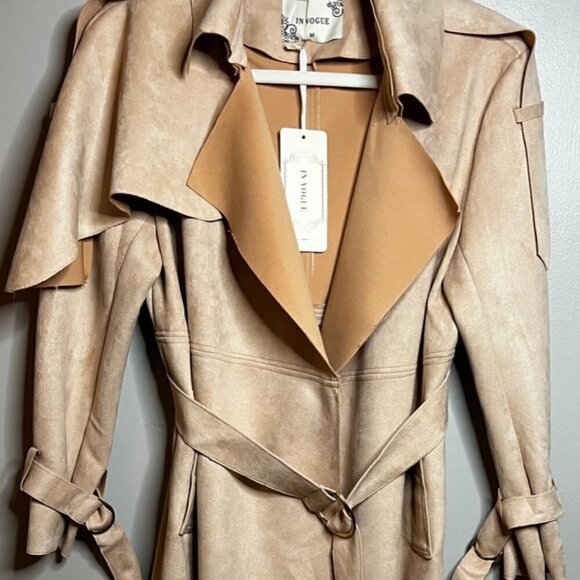 Faux Suede Belted Trench - unlined V752PS (Color: Dusty Pink, Size: M) - Picture 3 of 6